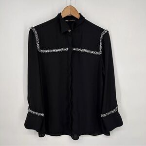 Zara Black Embellished Long Sleeve Button Down Shirt